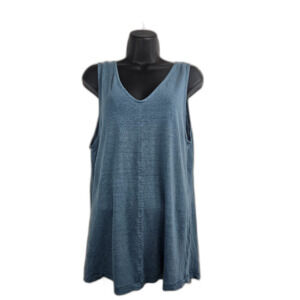 Sundance Mabel Linen Tank V-Neck Long Line Breathable Women's L Blue